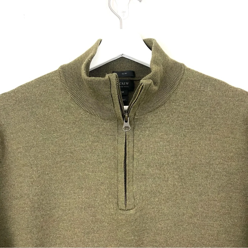 J. Crew Slim Fit 100% Merino Wool Half Zip Sweater in Olive Green